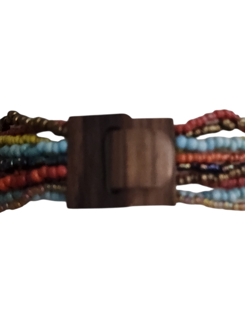 Handmade Bali Glass Beads Necklace Wood Buckle - Picture 3 of 7